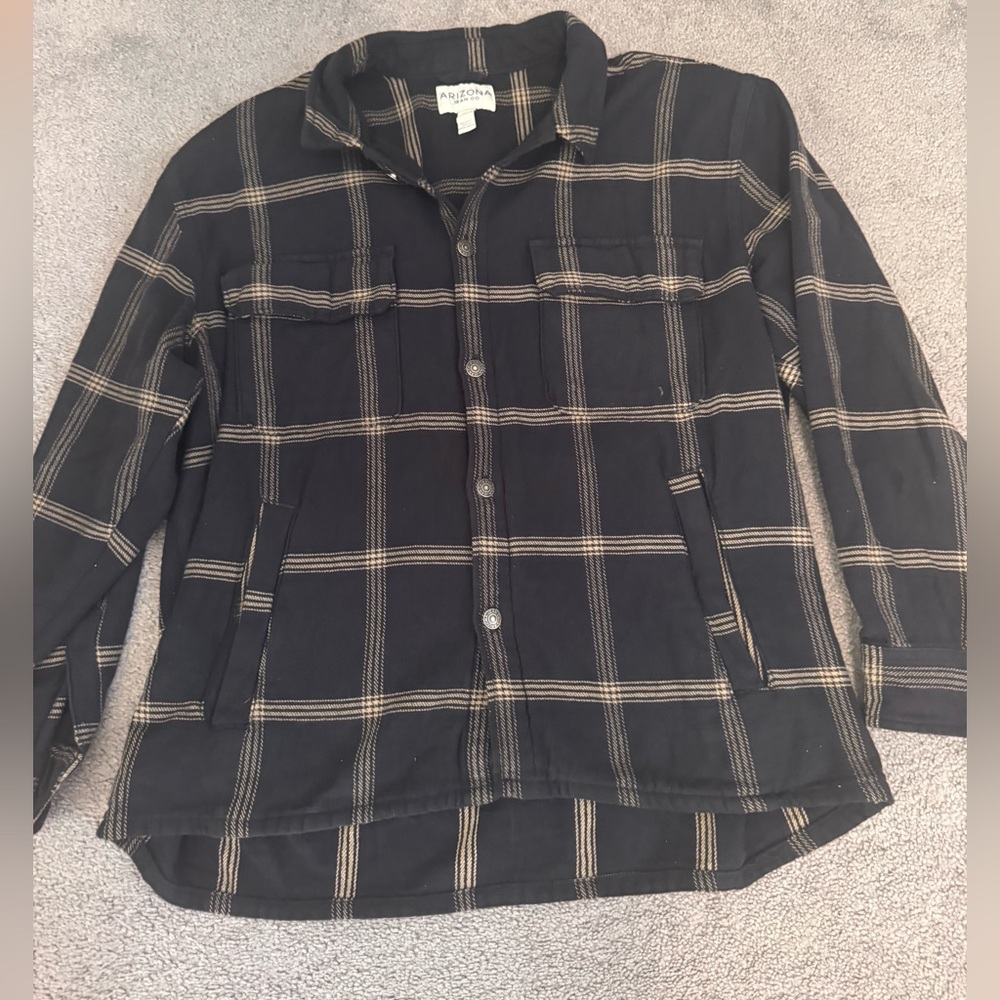 NEW Arizona Jeans Co. Men's Black Button Up Plaid Shirt Jacket Size XXL